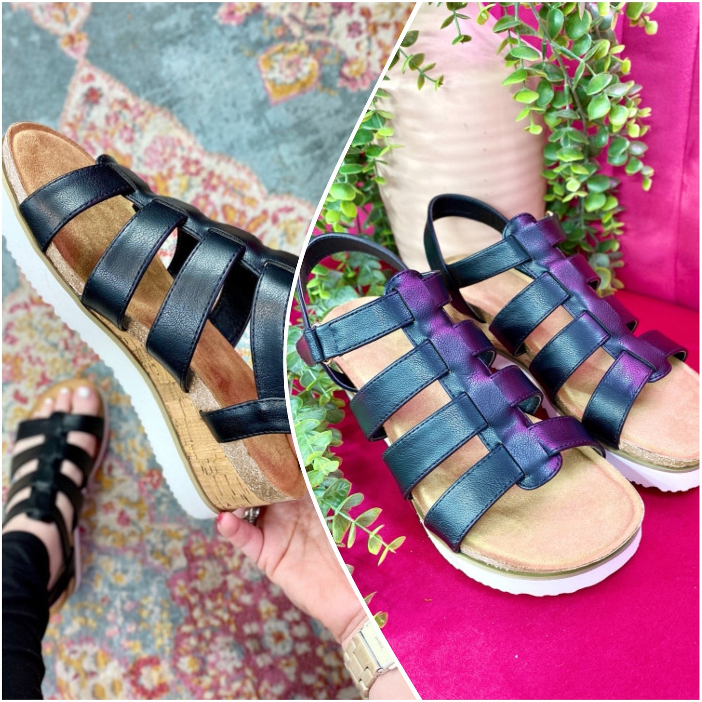 Kaylynn Mitchell — Size 9.5, black wedge sandals