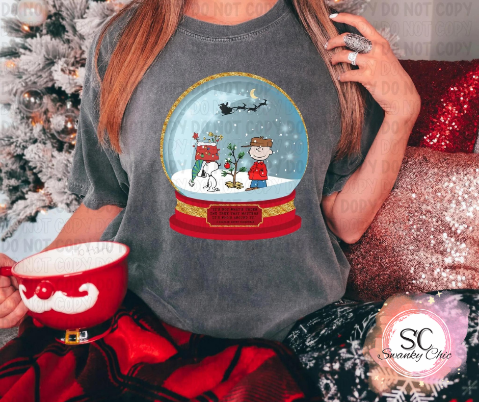 Debbie Warner — Charlie Brown snow globe: XL, CC grey, crewneck tee