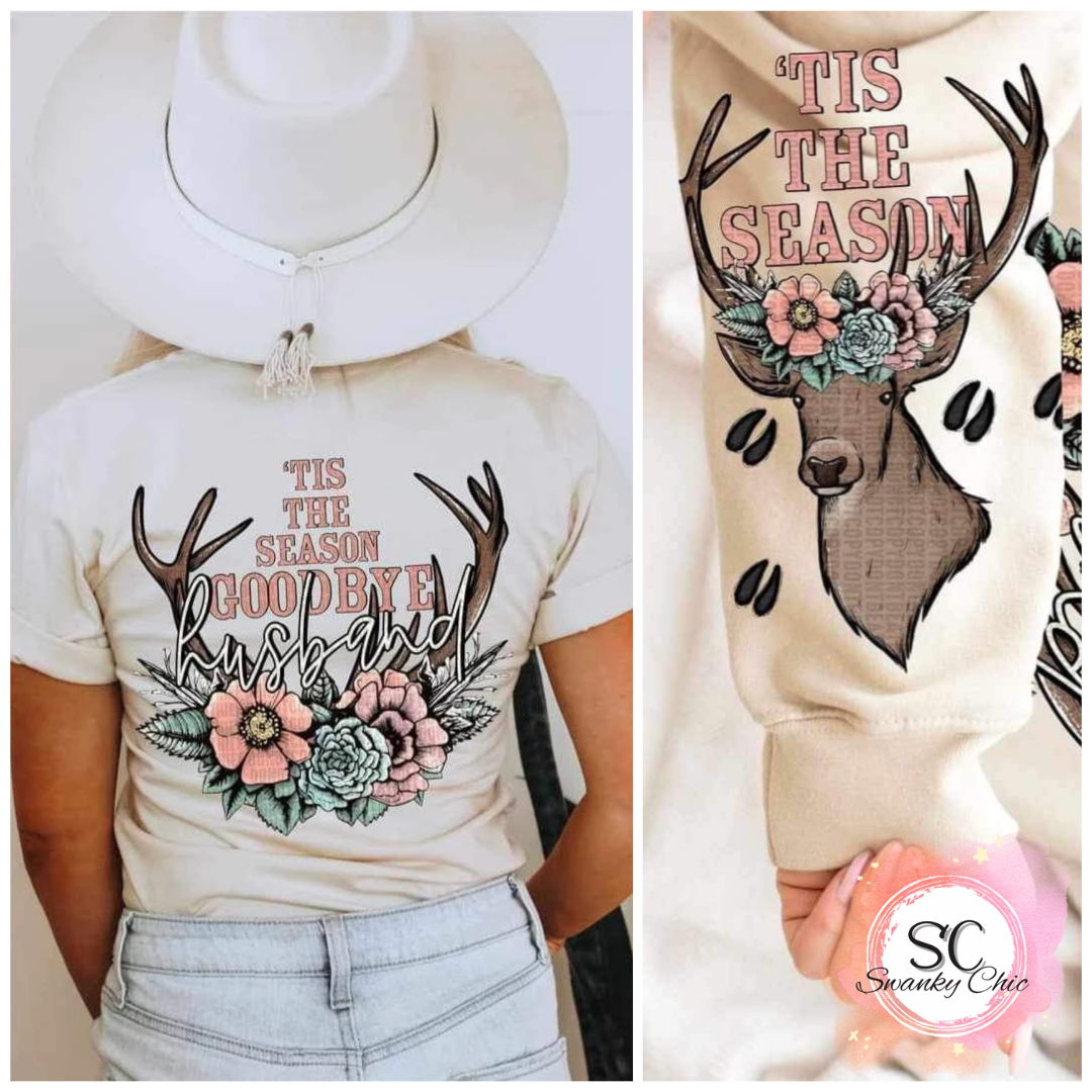 Lindsey Ann Bockhofer — (f+sleeve)Tis the season goodbye husband floral: XL, soft beige, crewneck sweatshirt