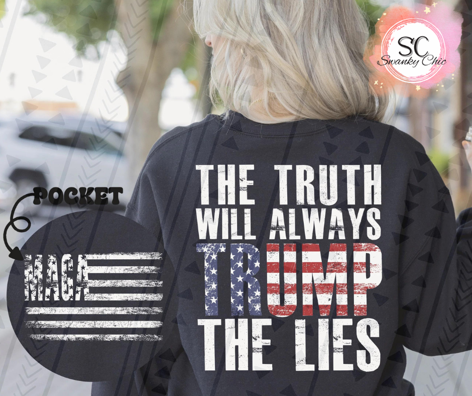 Missy Holt — Maga(front pocket) Trump the lies (back): 2X, black, crewneck tee