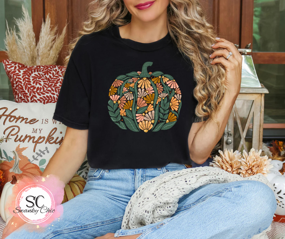 Kari Roush — floral pumpkin: Medium, crewneck tee