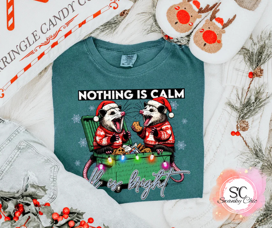 Kristin Herbert — Nothing is Calm Possum: XL, similar green, long sleeve tee