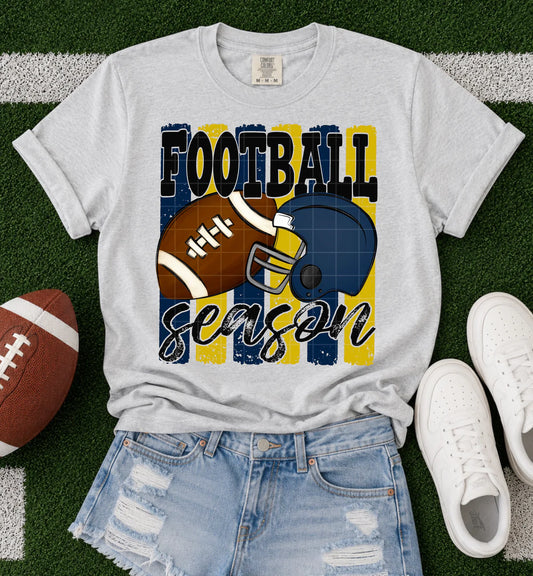 Courtney Byrd — Football season Navy/Gold: Large, white, crewneck tee