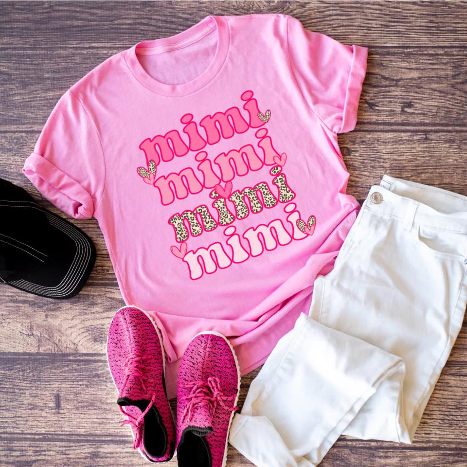 Pam Stokes Hunter — MiMi stacked pink: 2X, white, crewneck tee