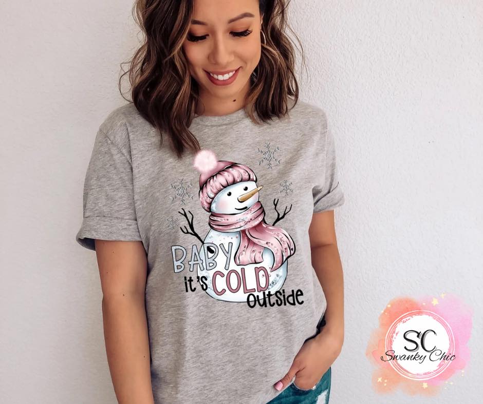 Kim Updegraff — Baby it’s cold outside snowman: 3X, athletic Heather, crewneck tee