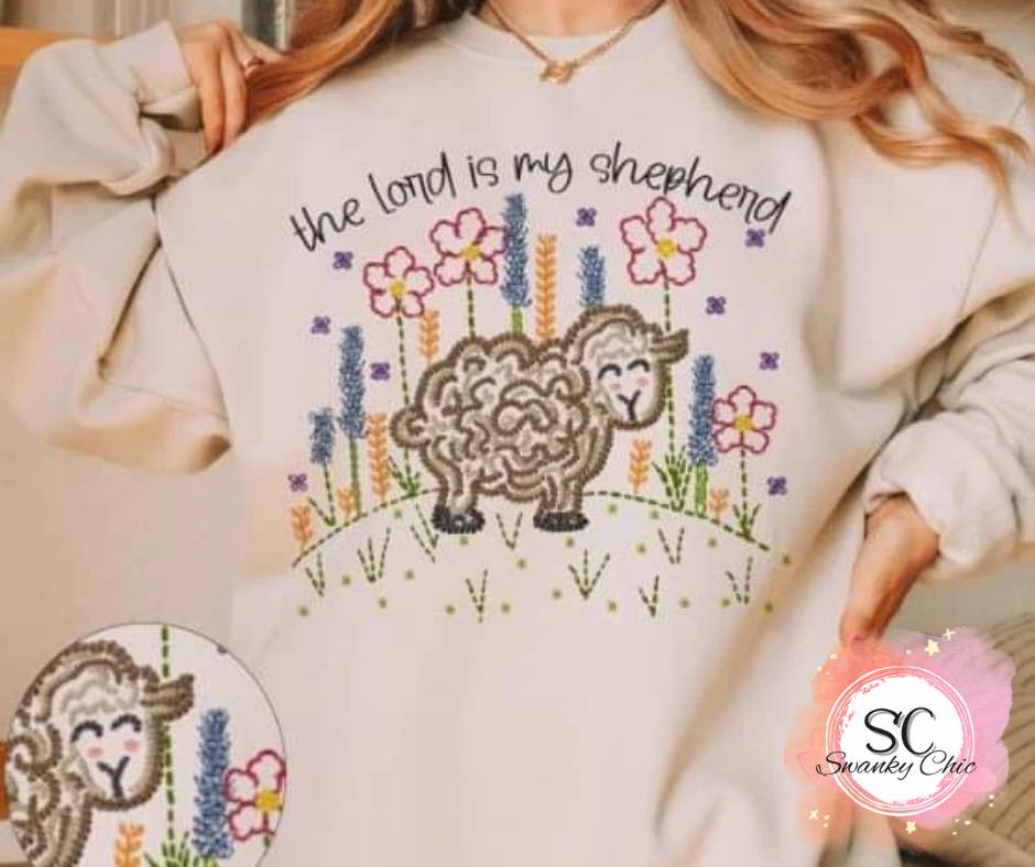 Courtney Haskins — the lord is my shepherd: Orchid/lilac(1717), crewneck tee