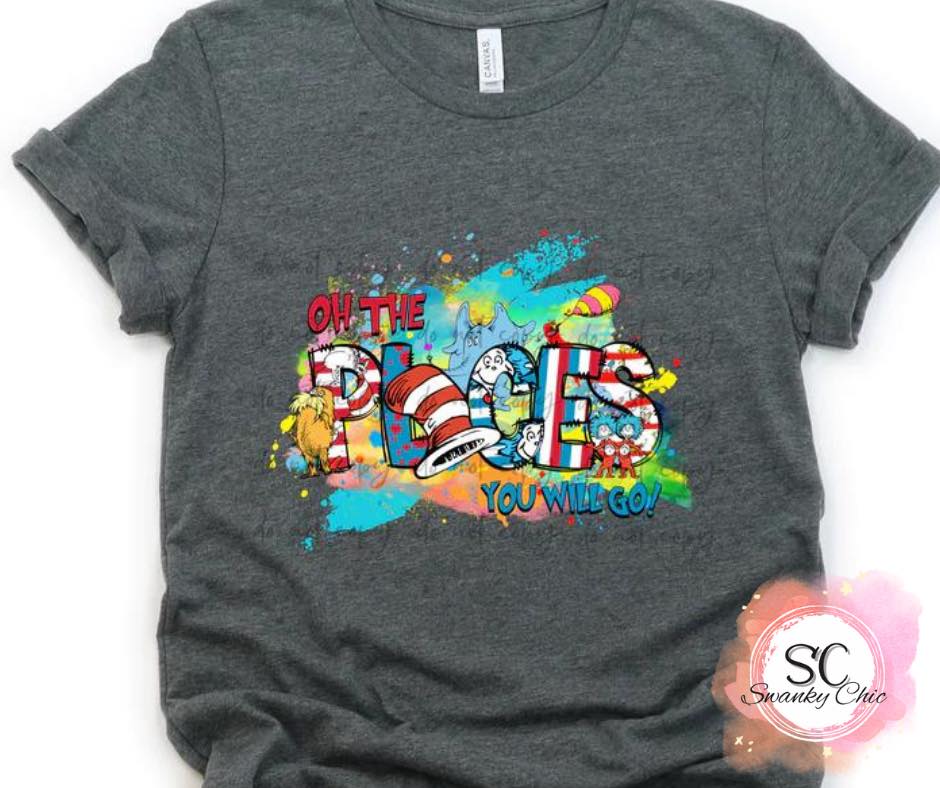 Cassie Sams— Oh the places you will go!: Youth Large, dark heather grey, crewneck tee