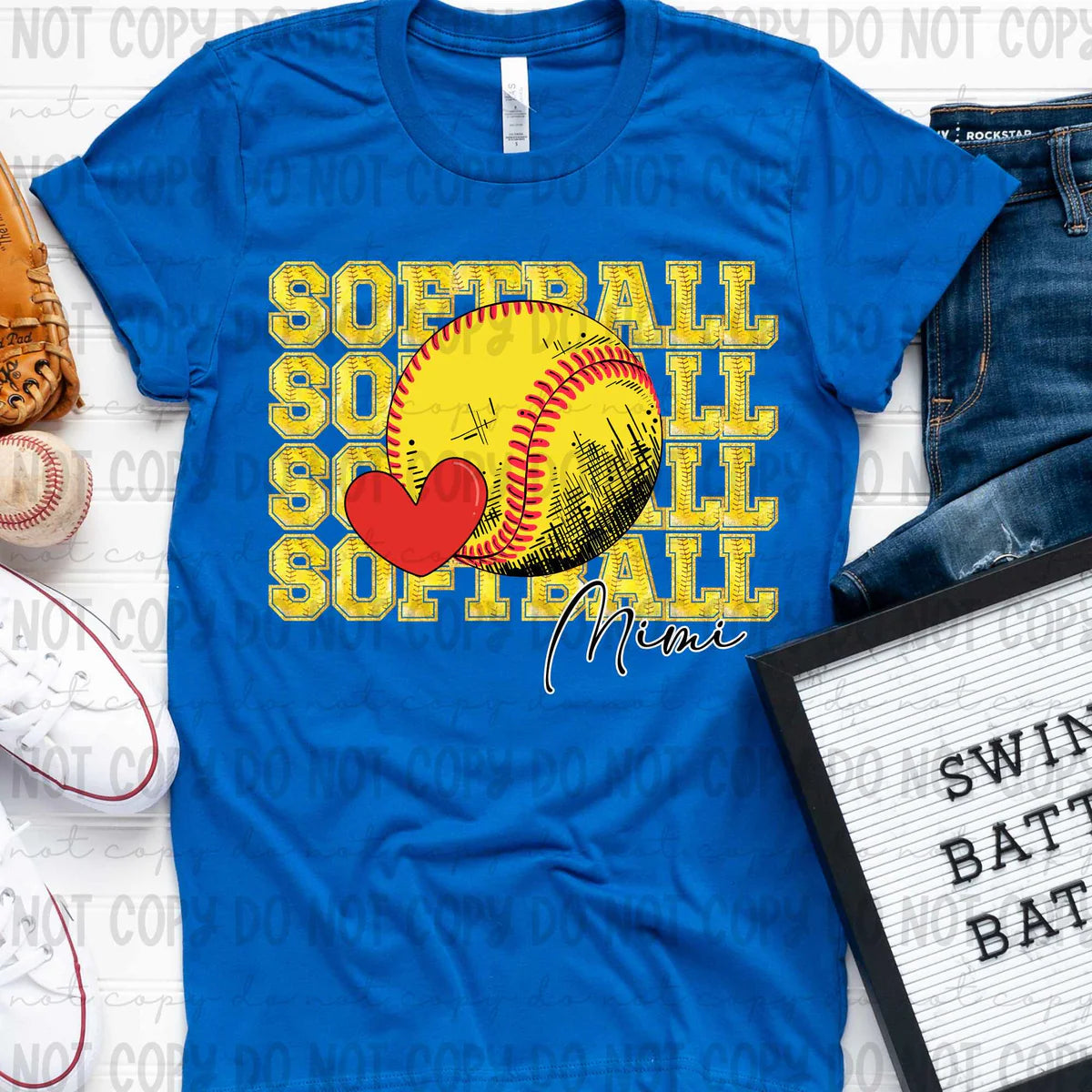 Christy Kuntz — Softball stacked Mimi: Medium, true royal blue, crewneck tee