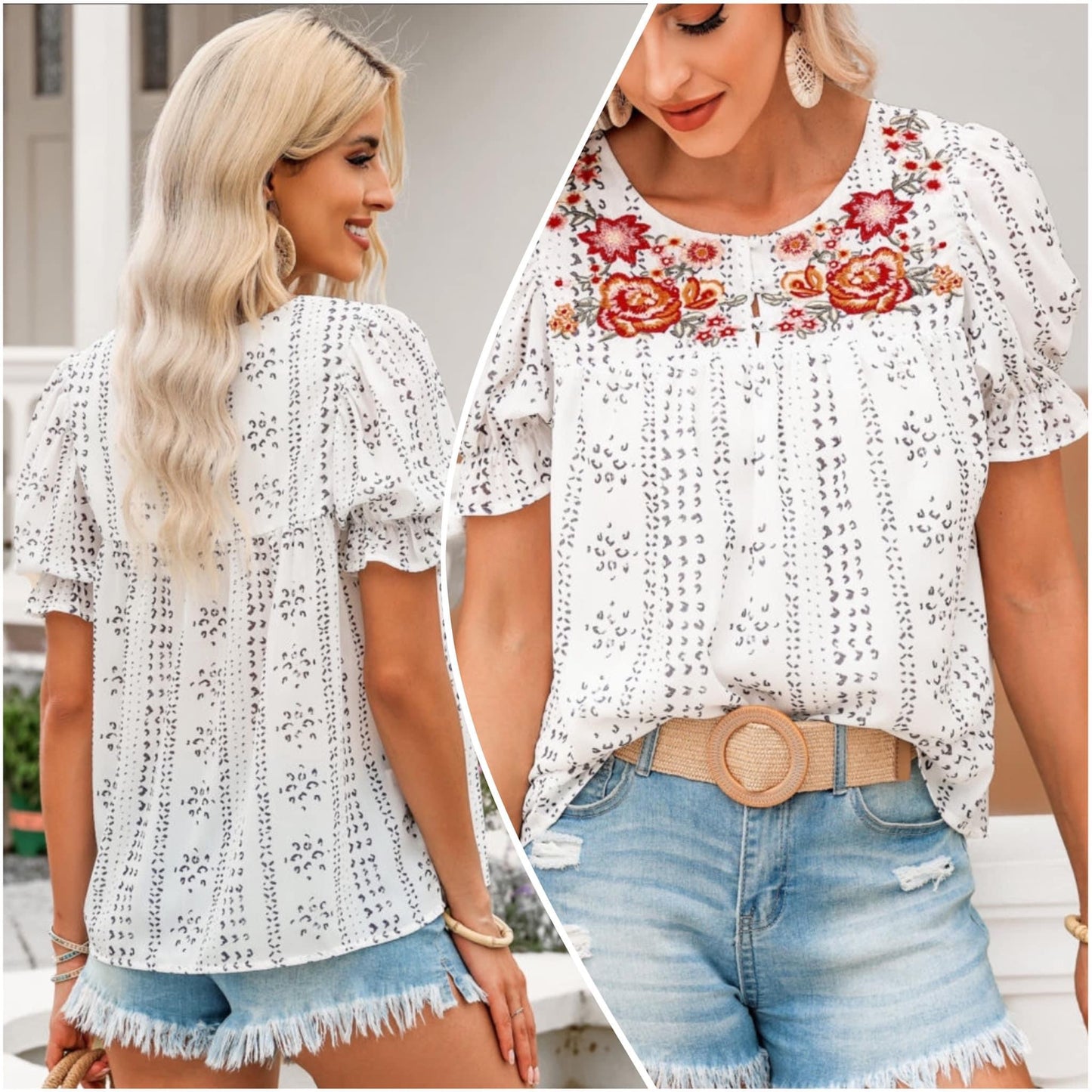 Debbie Warner — XL, floral embroidered top