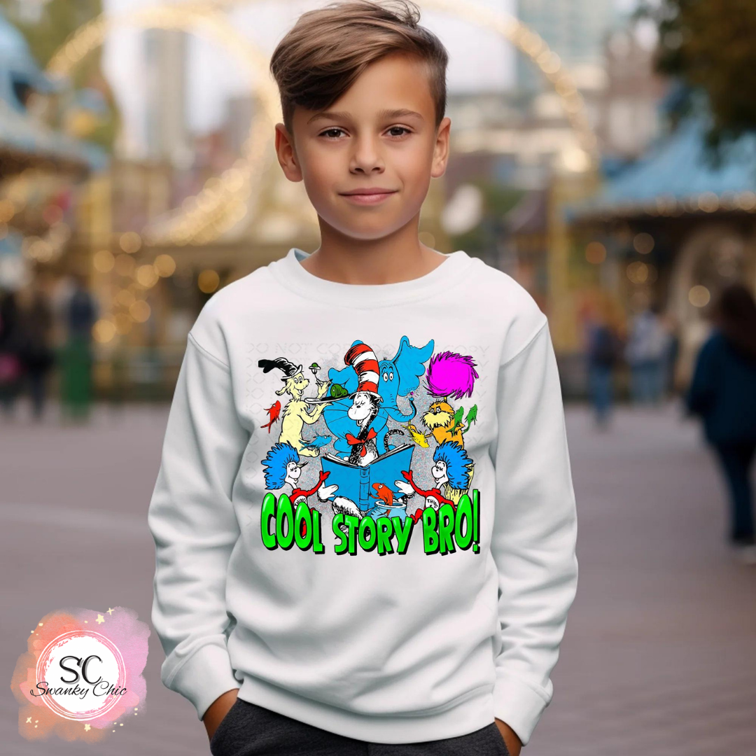Kelli Sanders — Cool story bro: Youth Medium, granite Heather 6101, crewneck tee