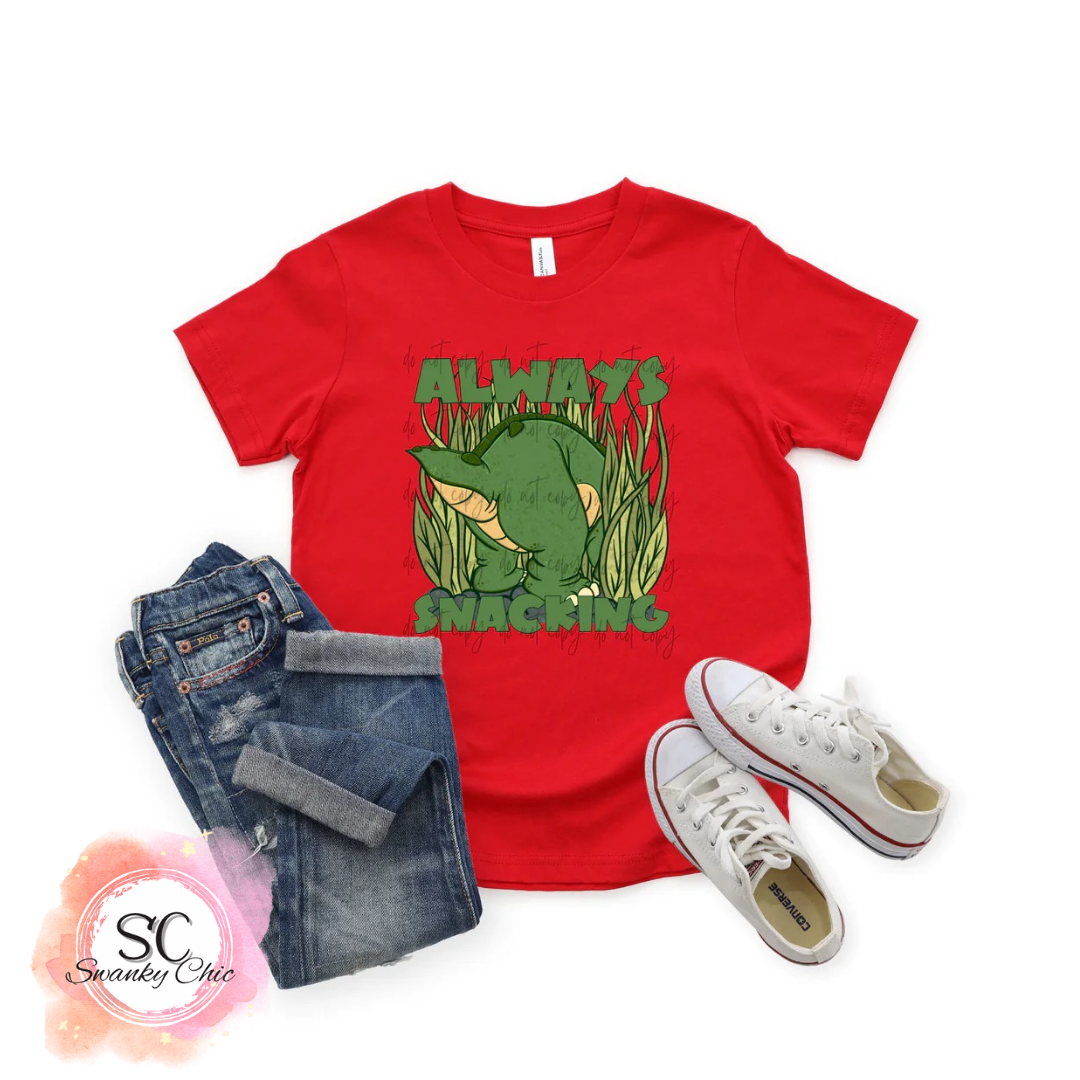 Missy Holt — TLBT dino always snacking: 2X, red, crewneck tee