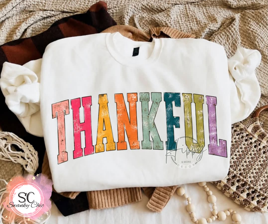 Heidi McDougle — Thankful: Large, white, crewneck sweatshirt