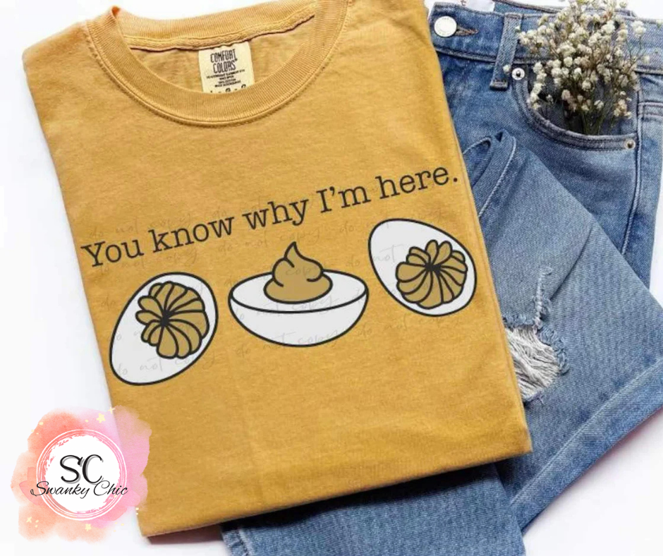 Kendra Marie Engle — You know why I’m here (eggs): 3X, no yellow, crewneck tee