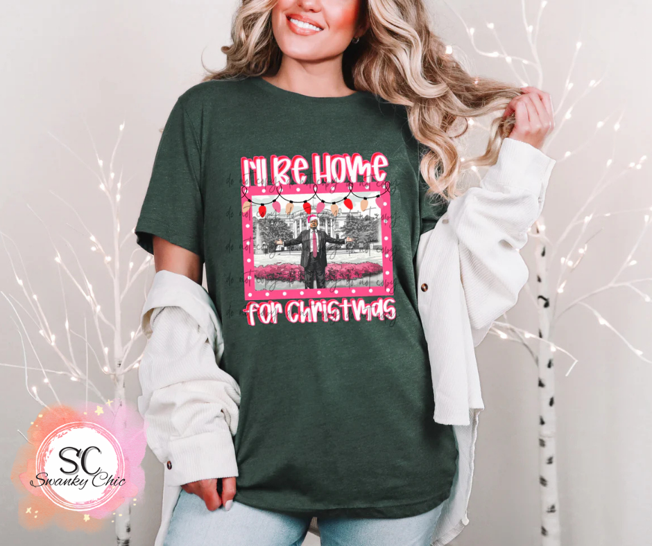 Emily Mackey — Pink I’ll be home for Christmas: XL, Heather forest, crewneck tee