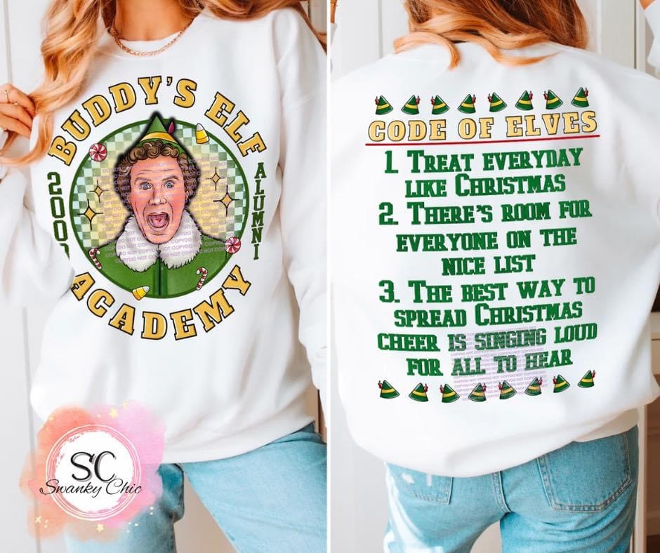 Michelle Spalding — Buddy the elf code (f+b): Large, Heather dust, crewneck sweatshirt