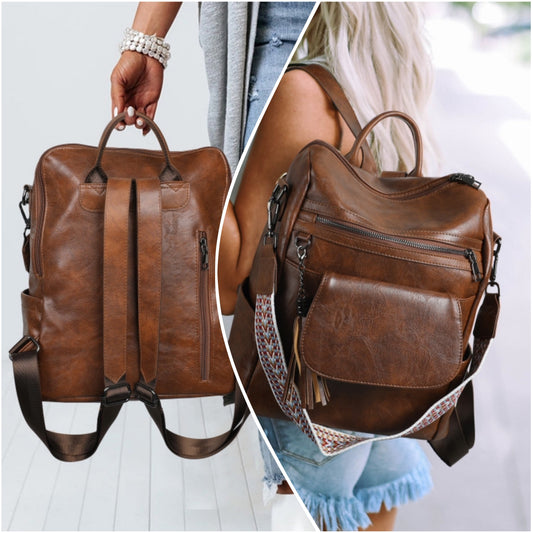 Ashley Rickard— dark brown leather PU backpack