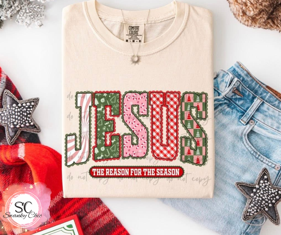 Lori Ann — Jesus the reason for the season: small, natural, 3901 crewneck sweatshirt