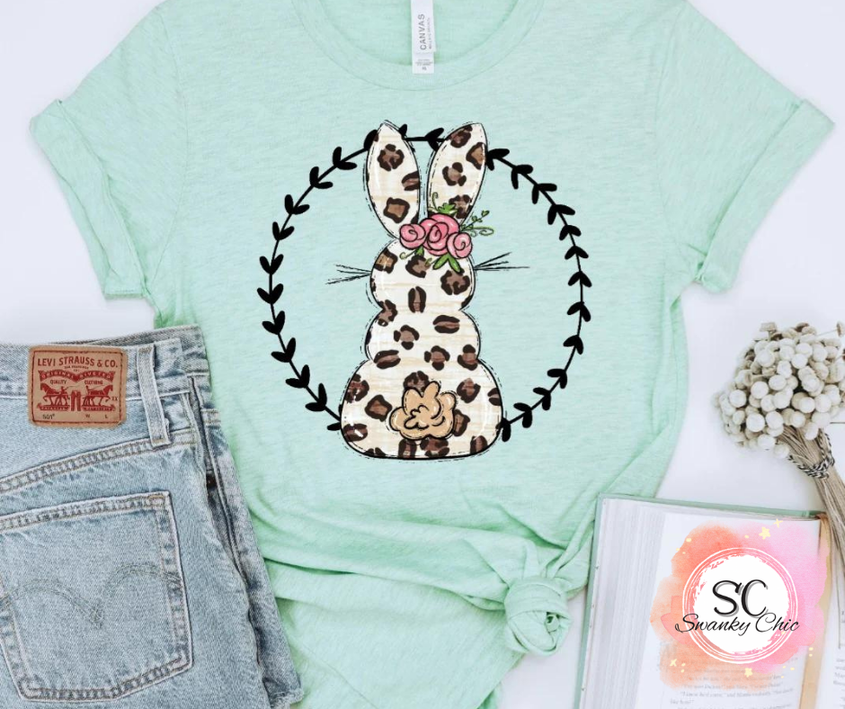 Kendra Marie Engle — Leopard bunny: 3X, Heather mint, crewneck tee
