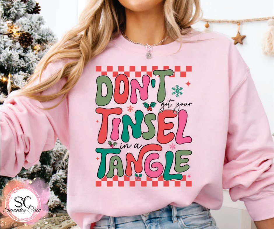 Erika VanHorn — Don’t get your tinsel in a tangle: 2X, Light pink, 18000 crewneck sweatshirt