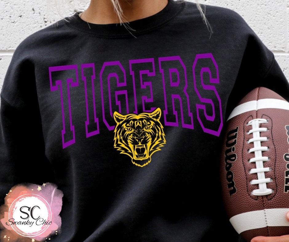 Alyssa Timmons — Tigers purple/gold: Medium, black, crewneck sweatshirt