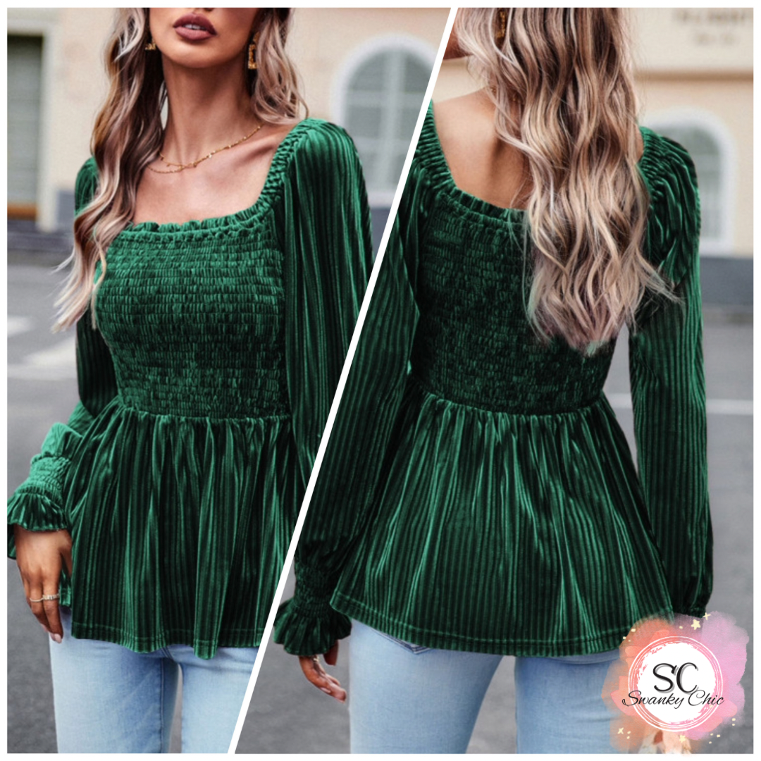 Kaylynn Mitchell — Small, green, ribbed babydoll blouse