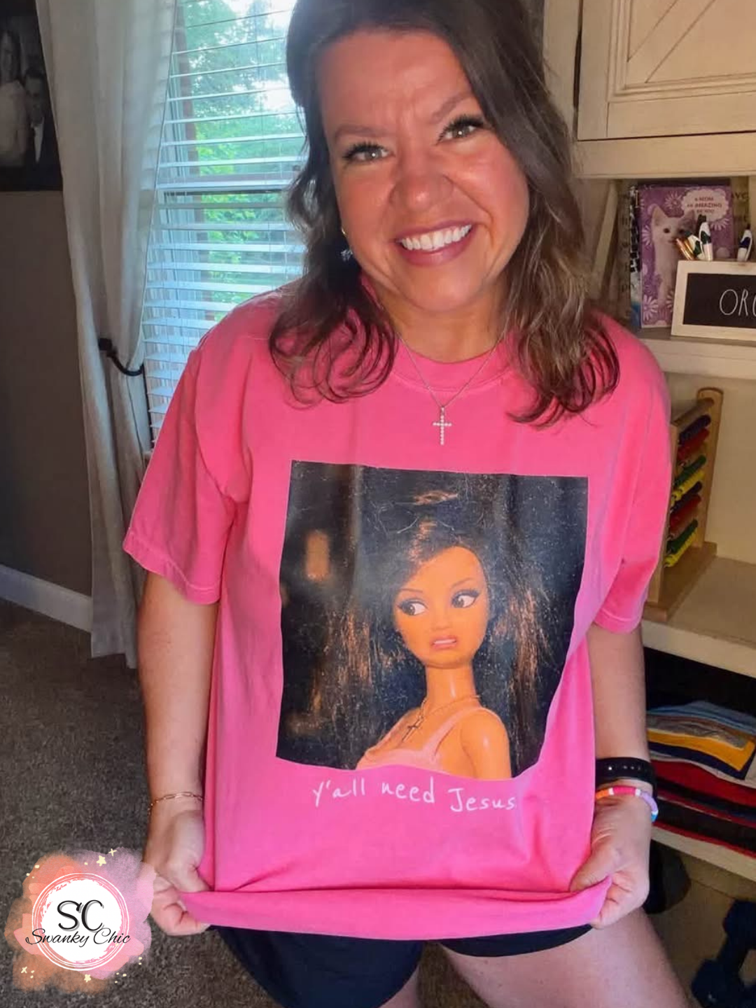 Amanda Cook — Y’all need Jesus doll: small, pink, comfort crewneck tee