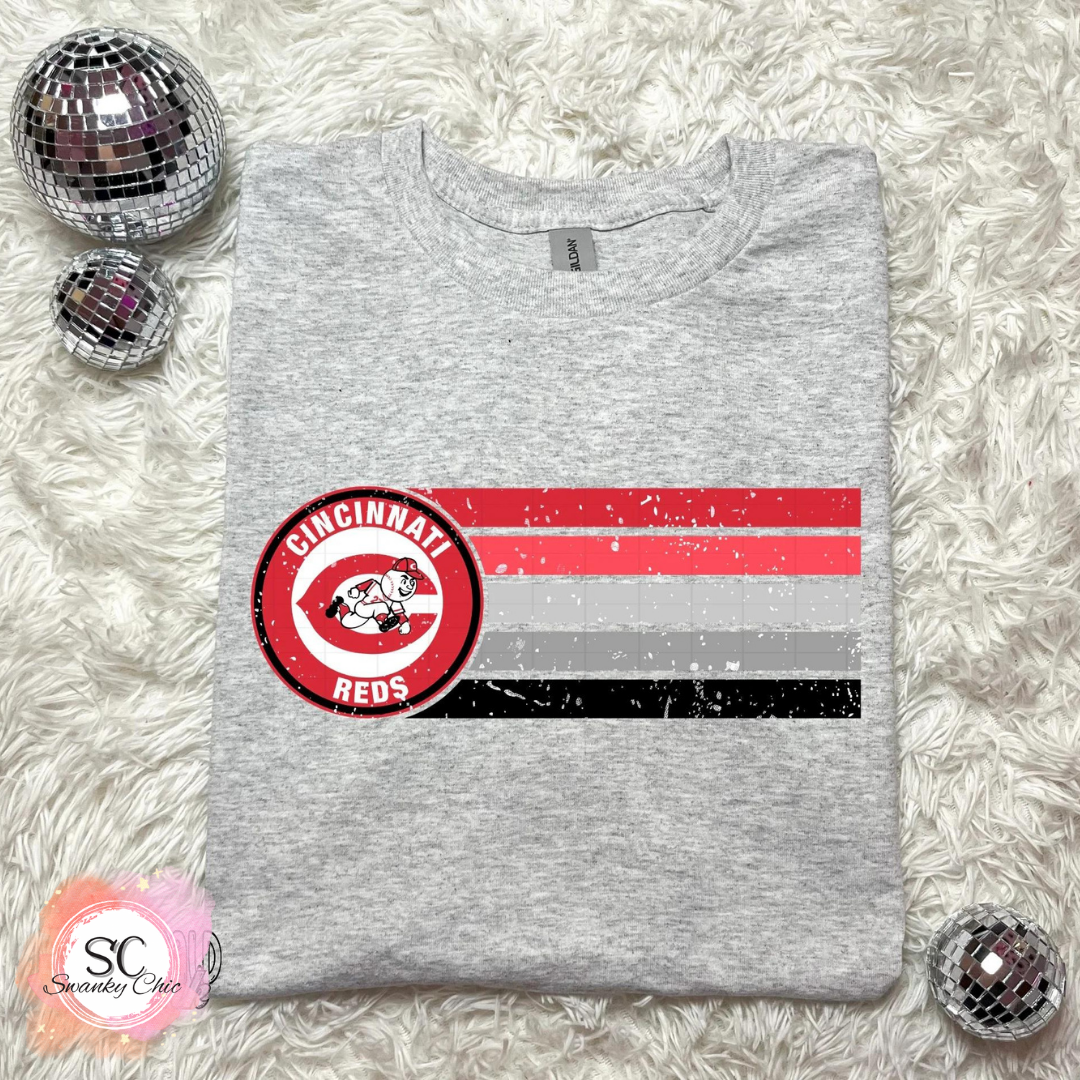 Melissa Guisti — Cincy Reds: Large, athletic heather 3005cvc, v-neck tee