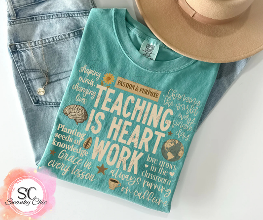 Jen Elliott — Teaching is heart work: large, CC spanish moss, crewneck tee