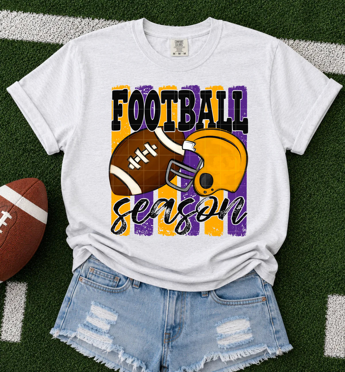 Allyson Michele — Football season purple/Gold: Large, white, crewneck tee