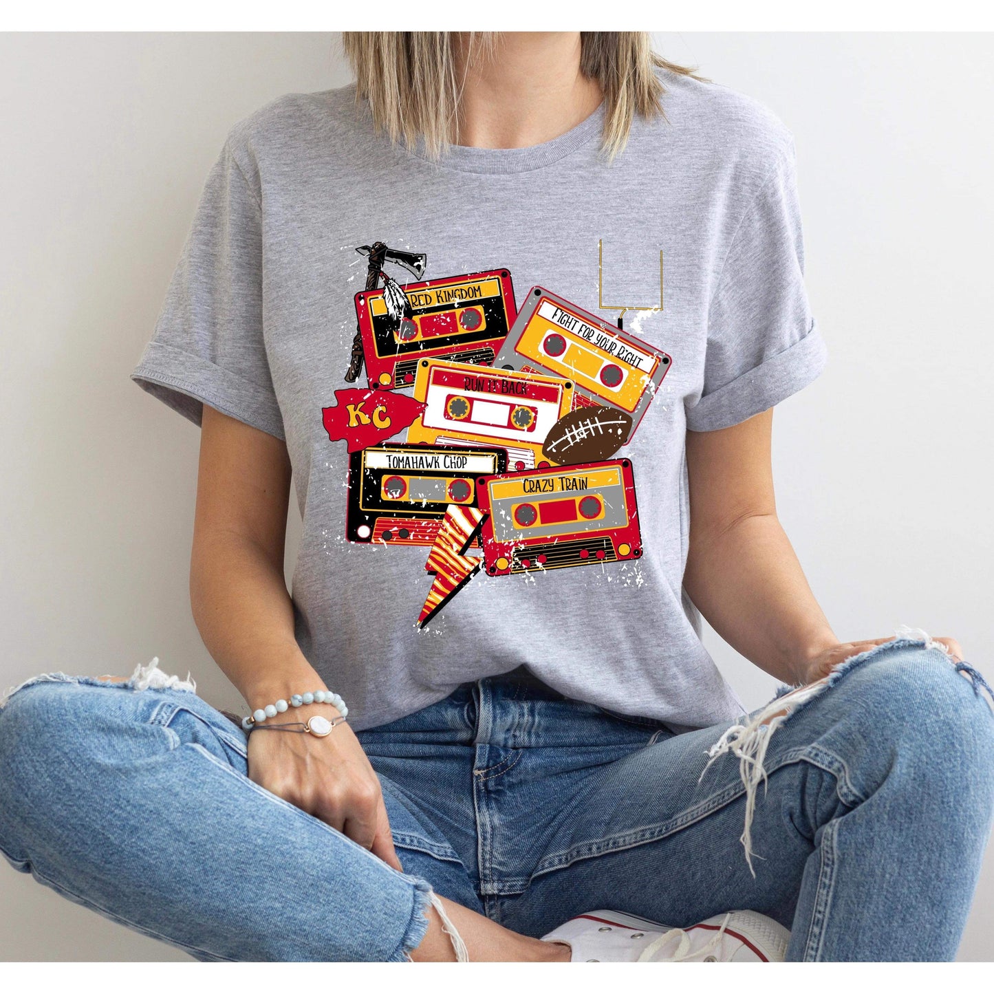 Jessica Fakhoury — KC Chiefs cassettes: 2X, athletic Heather, crewneck tee