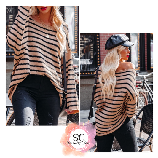 Sasha Conner — XL, striped drop shoulder pullover