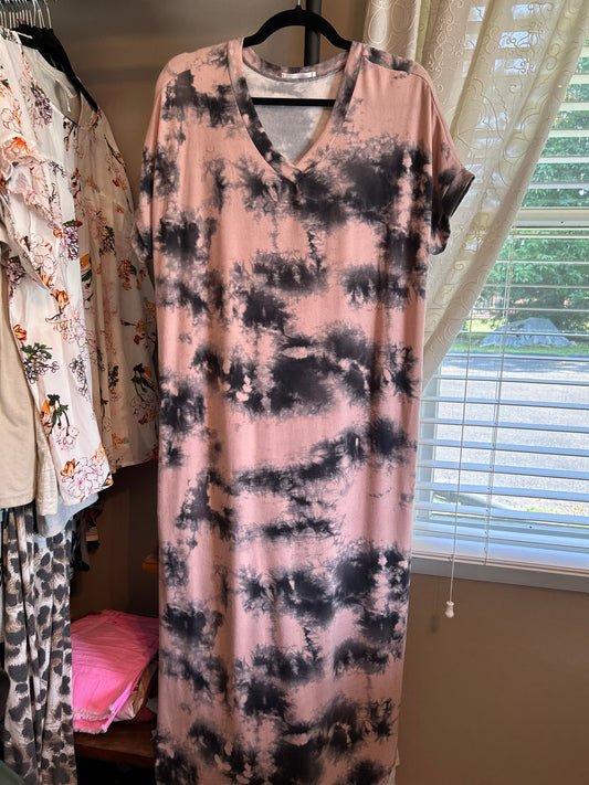 Pam Stokes Hunter — Large, black and light pink maxi dress