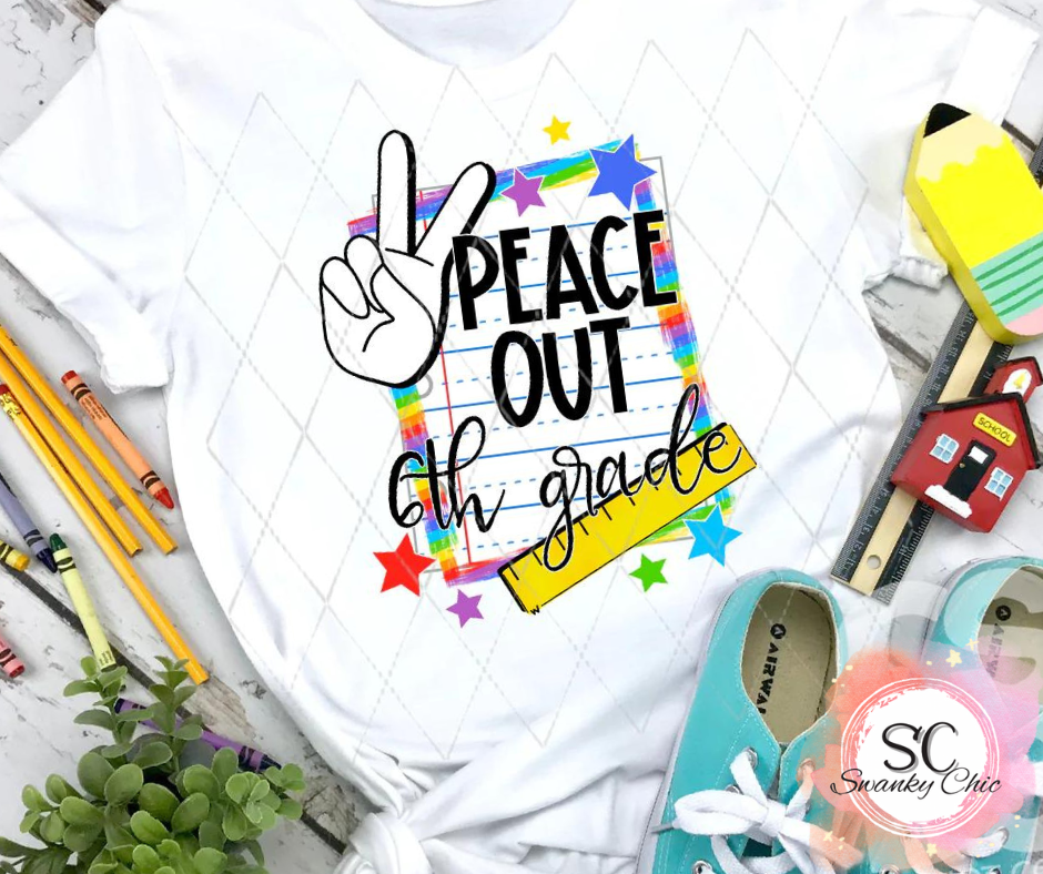Amy McDowell — Peace out 4th grade: Youth XL, white, crewneck tee
