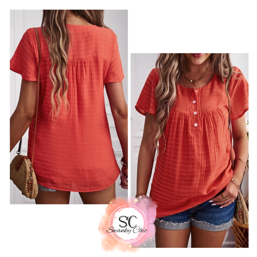 Shanon Nichole Chase-Gray — Medium, orange top with flutter sleeves
