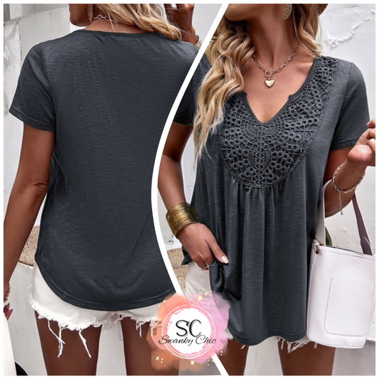 Angi Symons — XL, dark grey crochet top