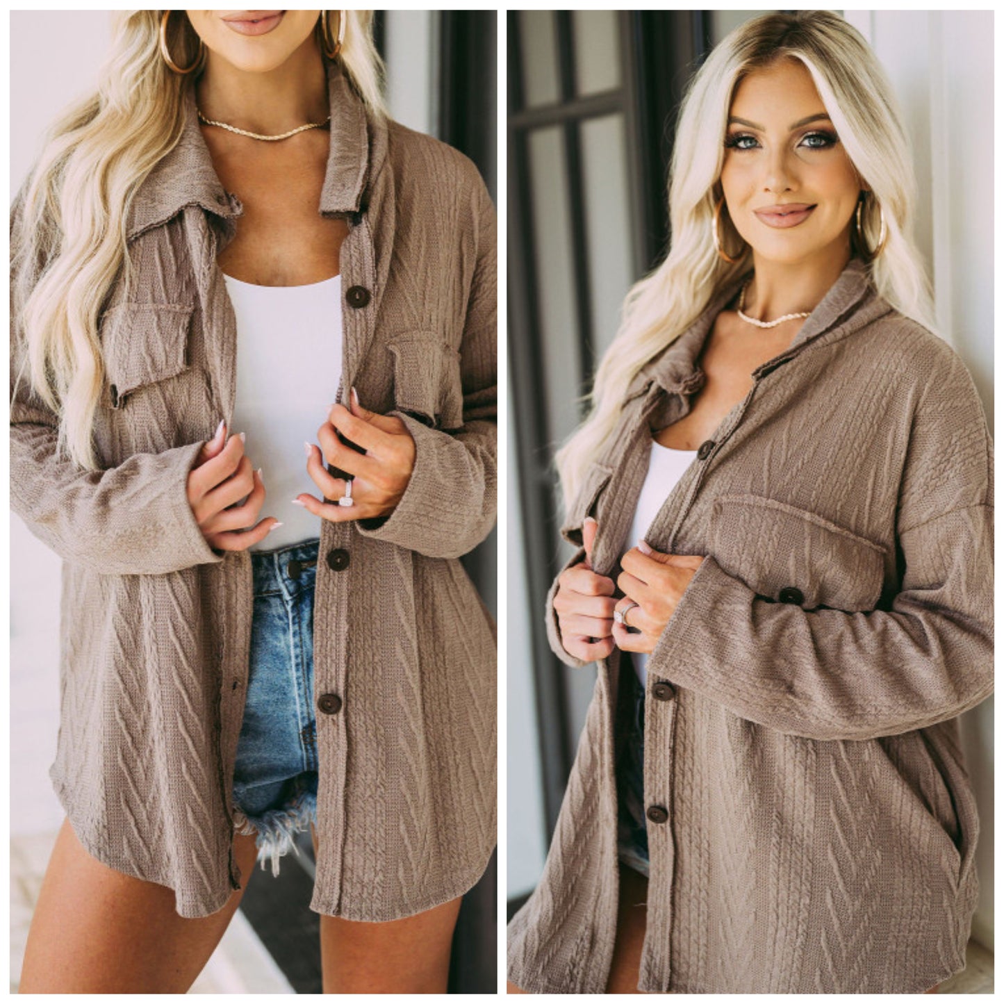 Debbie Warner — XL, khaki rib knit button up