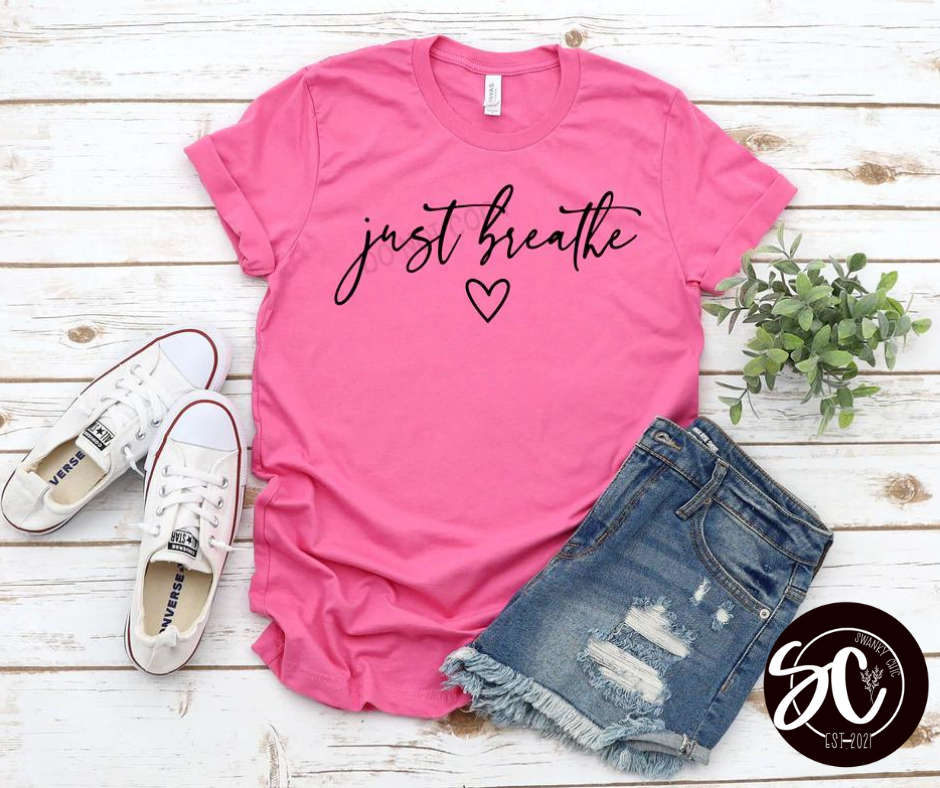 Angi Symons — Just Breathe: Large, charity pink, crewneck tee