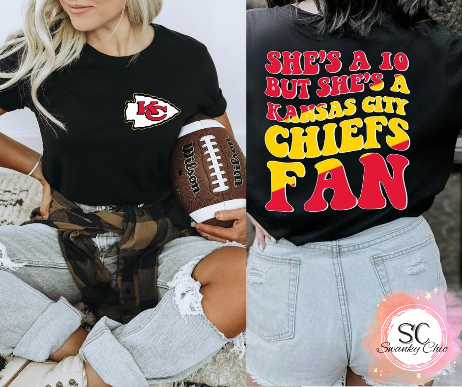 Lora Littrell — She’s a 10/ Kansas City Chiefs: Medium, black, crewneck sweatshirt