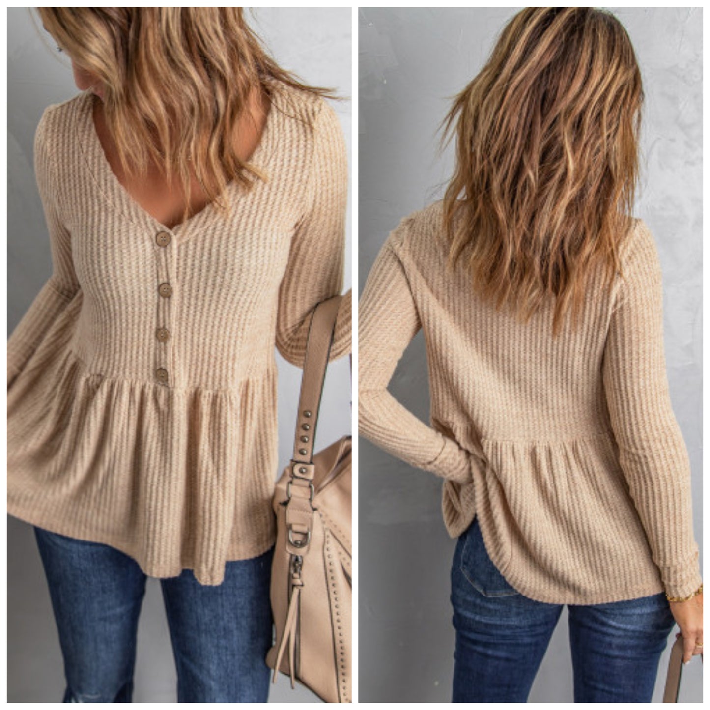 Lori Ann — Small, khaki, waffle knit baby doll