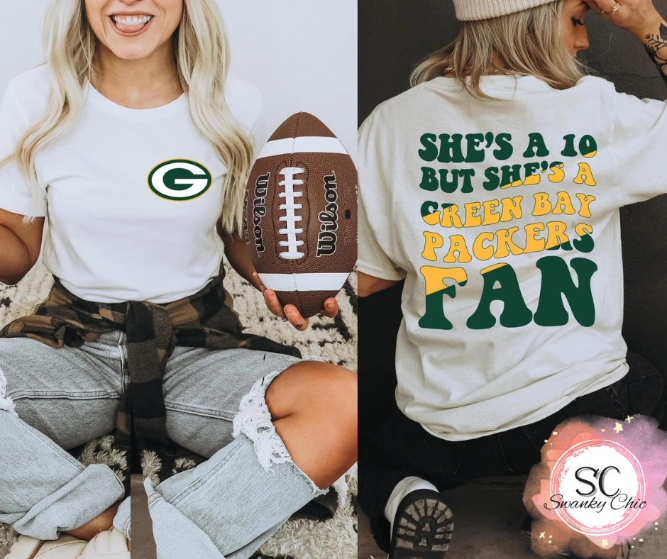 Kendra Marie Engle — she’s a 10 / Green Bay packers: 3X, white, crewneck tee