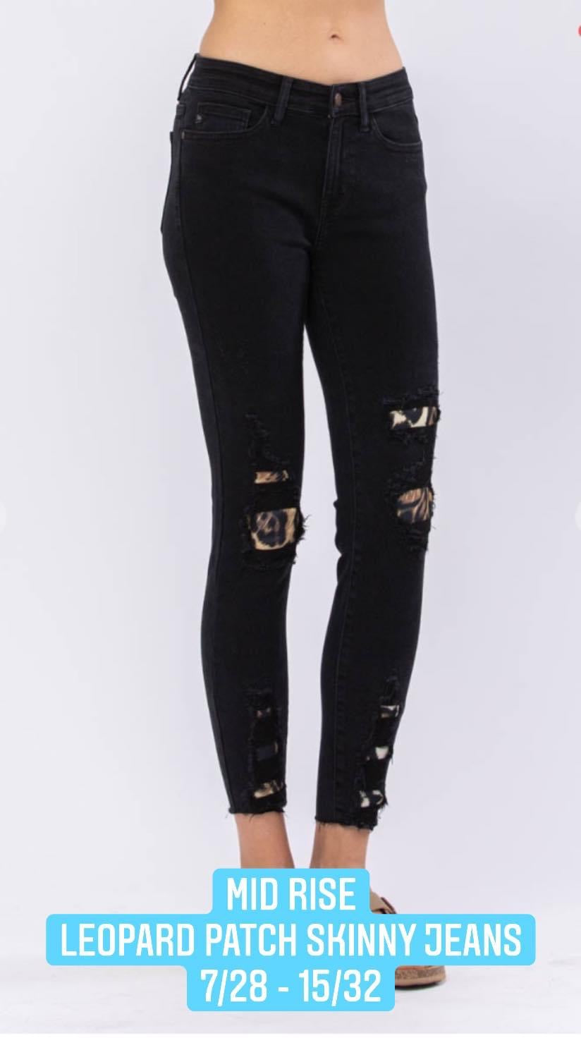 Kimberly Ross — 7/28 Judy Blue, black leopard patch skinny jeans