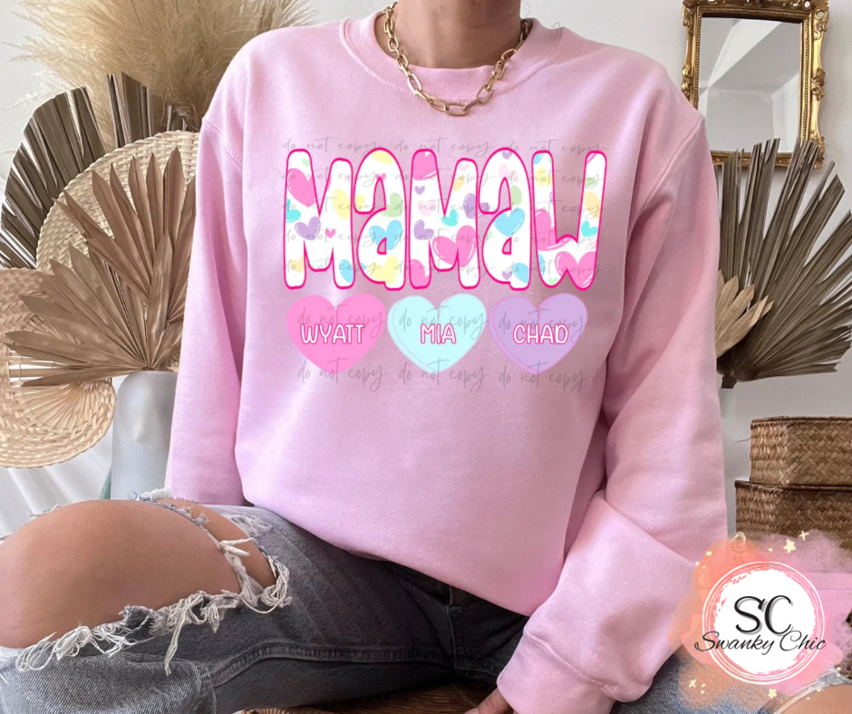 Debbie Warner — Mamaw: XL, light pink, crewneck tee (Adalynn, Ezrah, Finley, Truett, Saraiah)