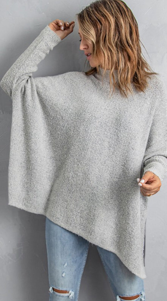 Kari Roush — Large, Grey pullover sweater with slits