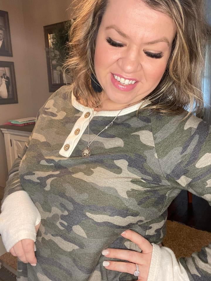 Sarah Gabbard — Medium, long sleeve camo top