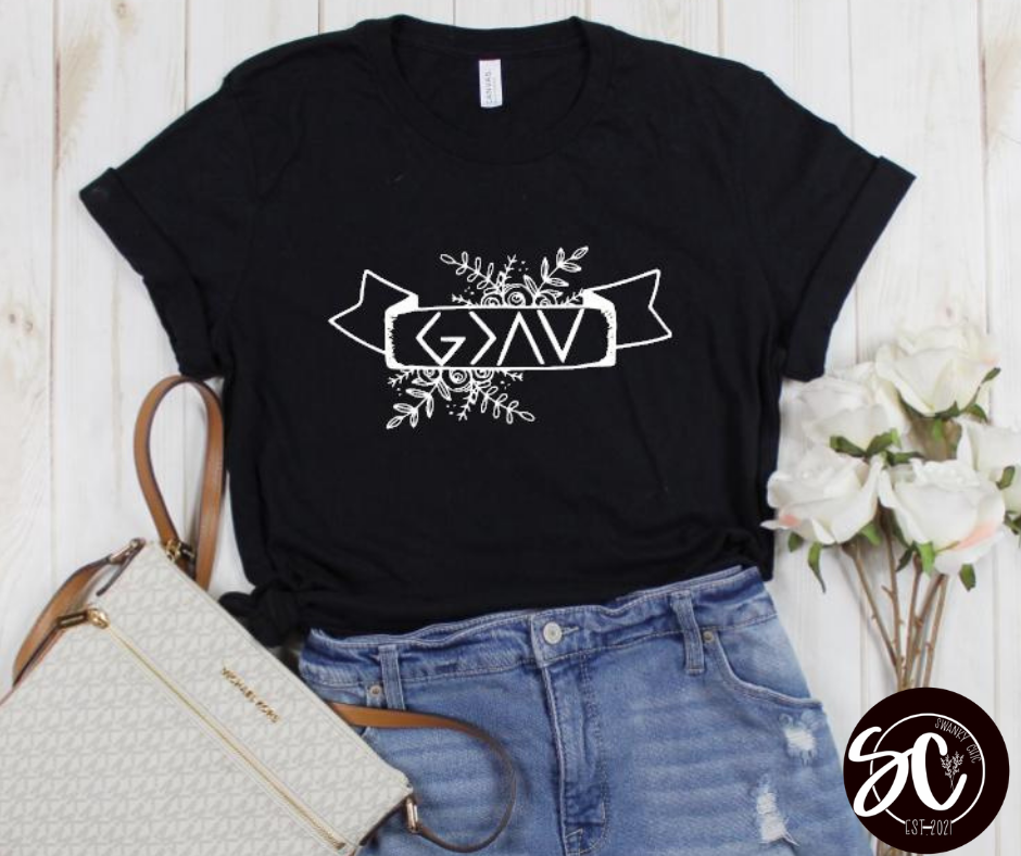 Tara Morrow — God is greater: XL, dark grey Heather, crewneck tee