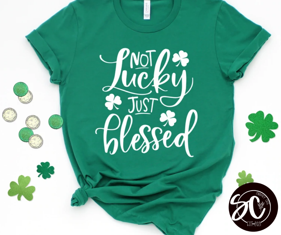 Shannen Carter — Not lucky just blessed (white): XL, Kelly green, crewneck tee