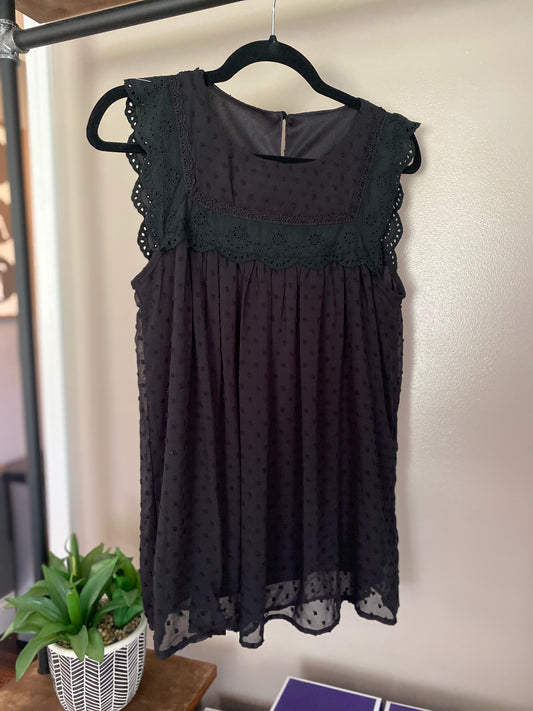 Amanda Jones Reuss — Large, black Swiss dot blouse