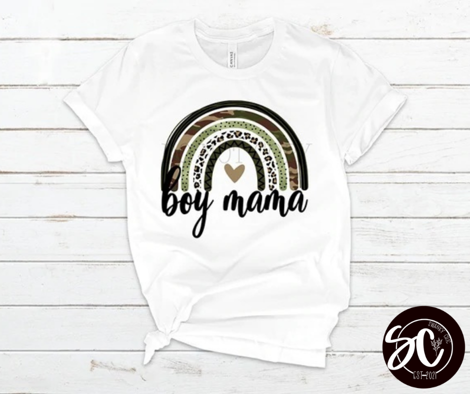 Sunshine Rae Nichols — Boy Mama rainbow: Large, white, crewneck tee
