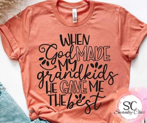 Lori Ann — God made my grandkids: Ladies Medium, v-neck tee