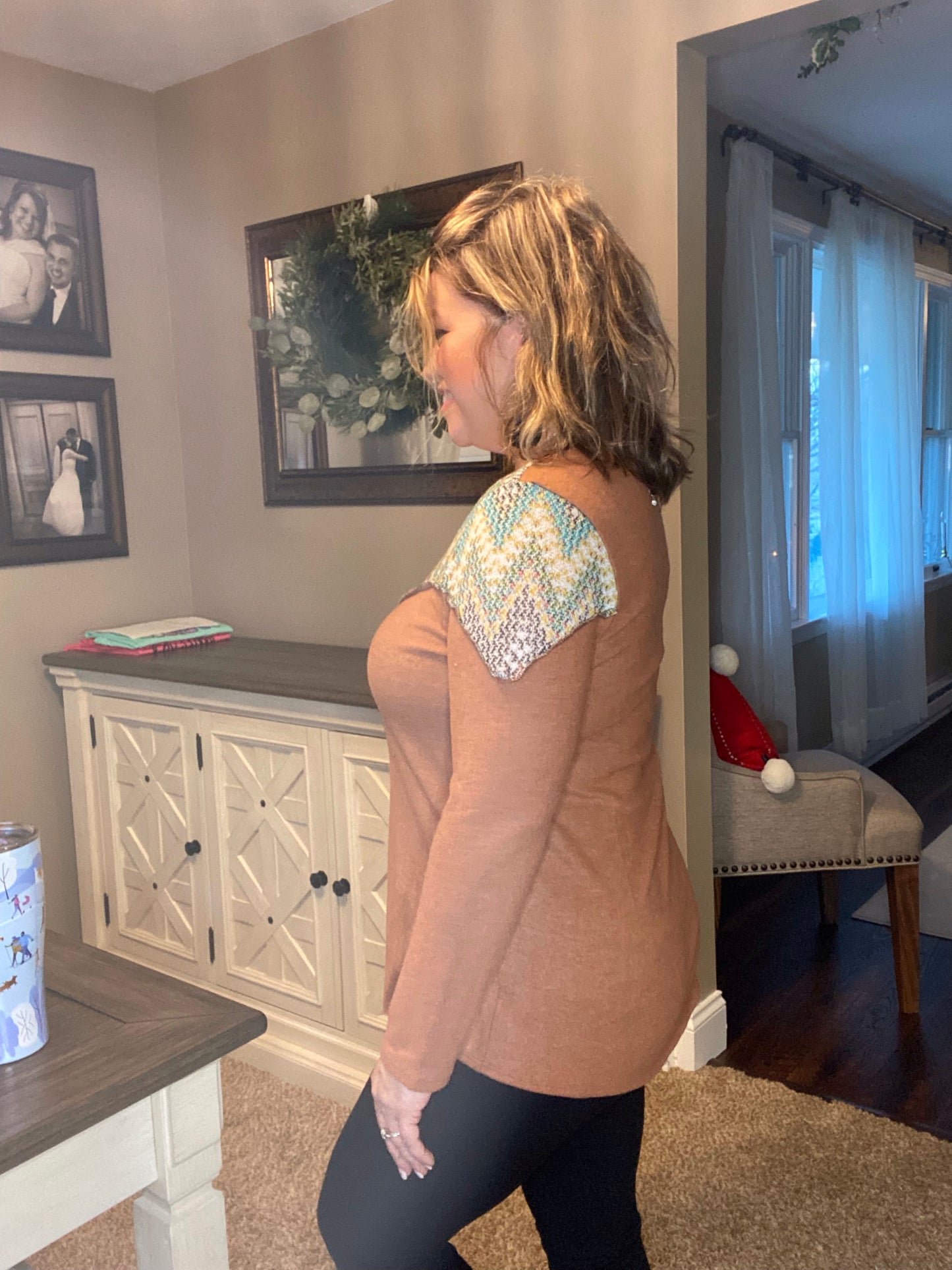 Debbie Warner — XL, terra cotta hacci with chest and arm detail